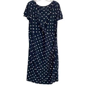 Lauren Ralph Lauren Dark Blue White Polka Dot Ruched Dress Size 20W Wome…